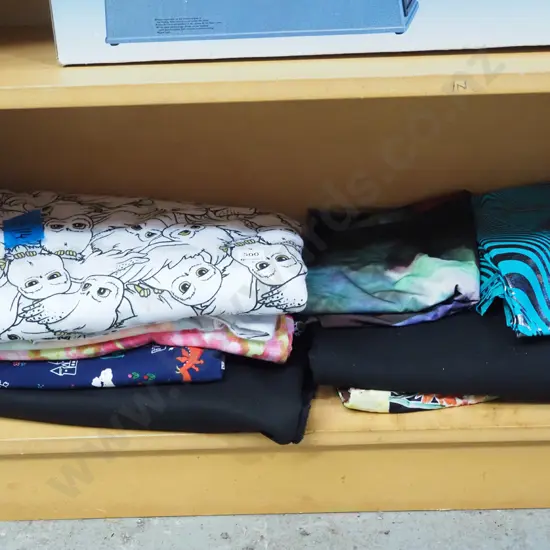 shelf of fabric pieces