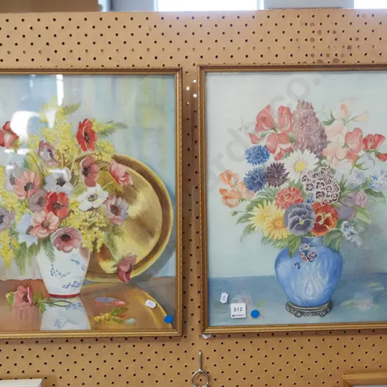2x framed watercolours - still life flowers