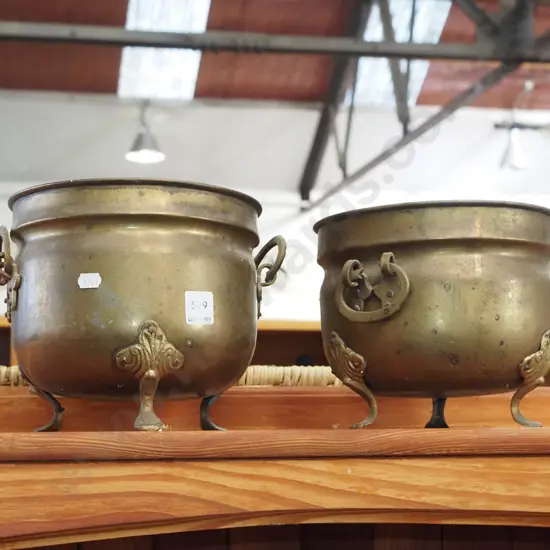 2x brass footed jardinieres