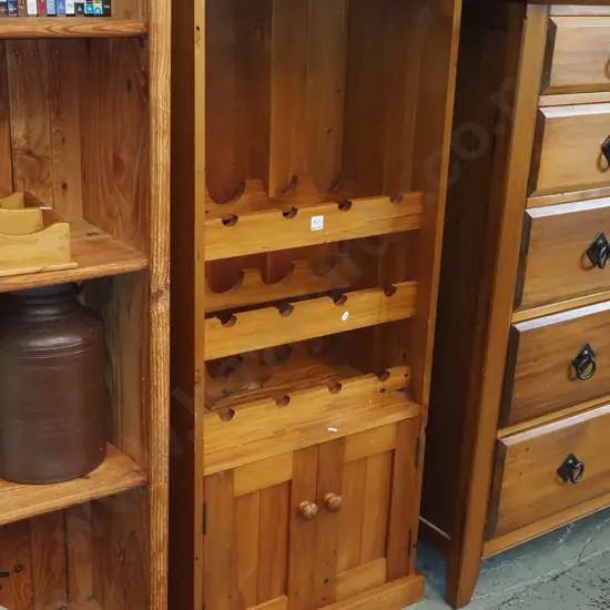 recycled rimu cabinet with wine rack, hanging rails, 2 doors H-1320 W-570 D-340