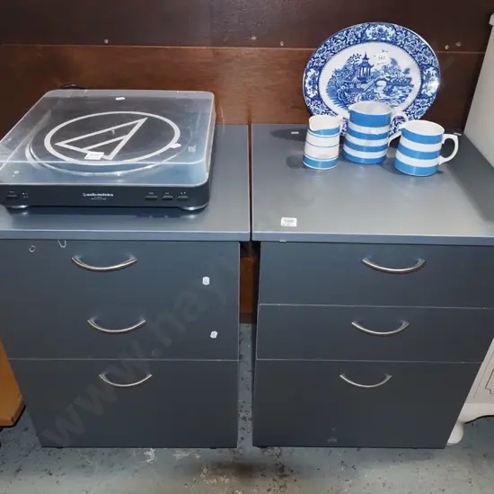 2x grey painted 3 drawer office cabinets