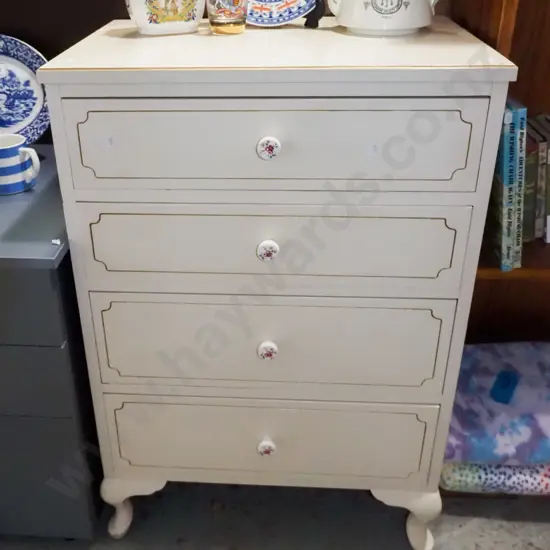 white painted rimu cab leg 4 drawer chest H-930 W-610 D-390