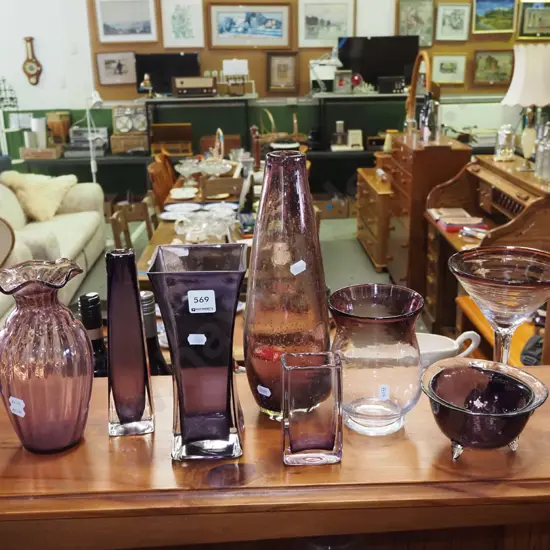 glass comport, vases, bowl