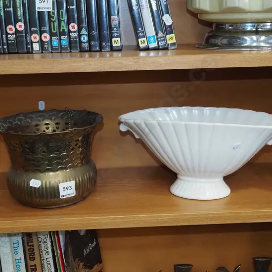 brass hanging jardiniere, English vase