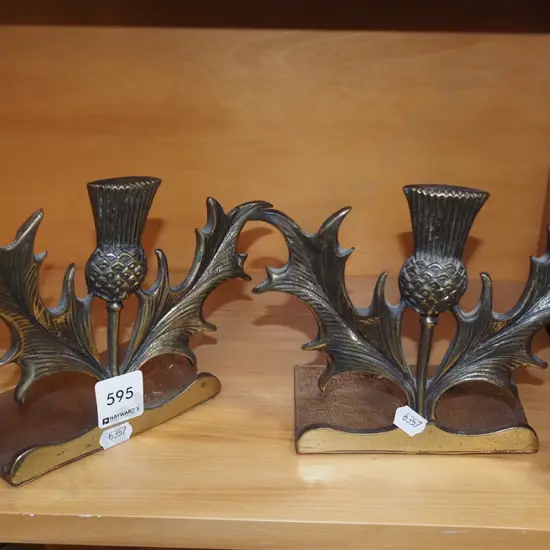 2x brass Scottish thistle bookends