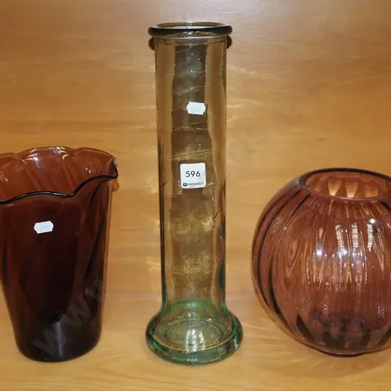 2x purple glass vases, tall glass vase H-360