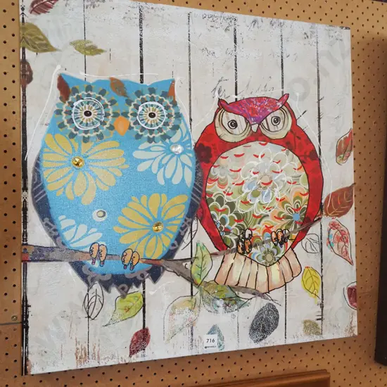 mixed media print on boxed canvas - owls