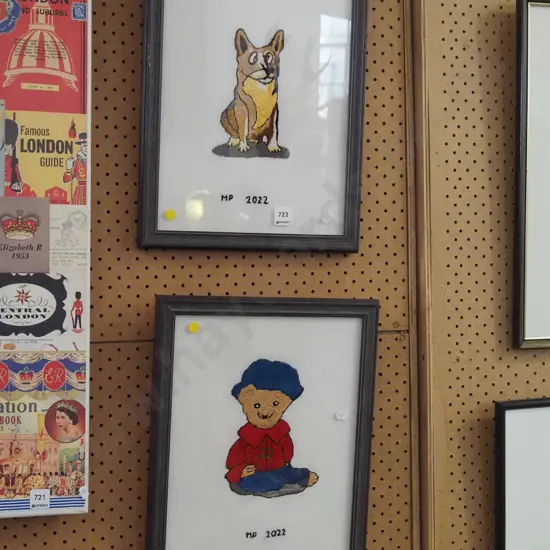 2x framed needleworks - yellow dots