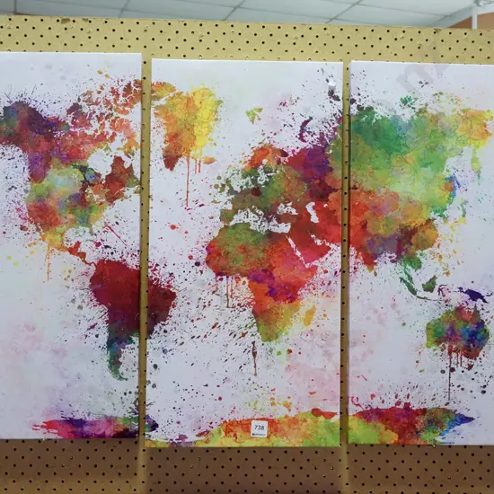 3x prints on boxed canvas - abstract map of the world