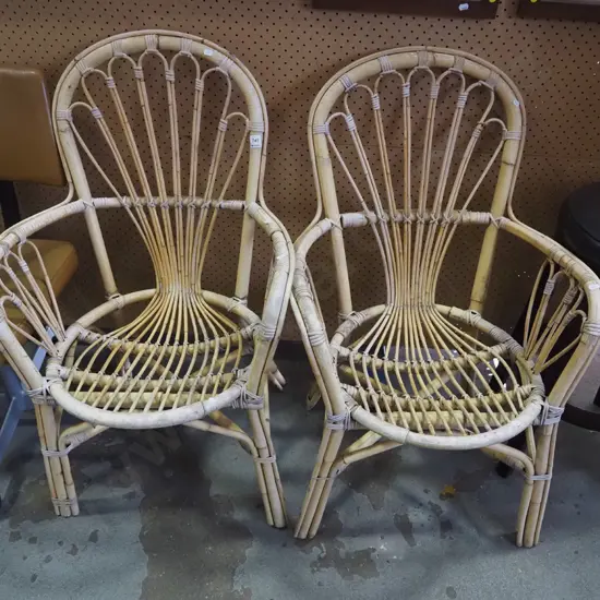 2x bamboo armchairs