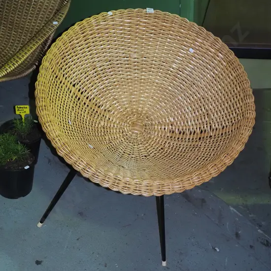 mid-century woven plastic cane moon chair