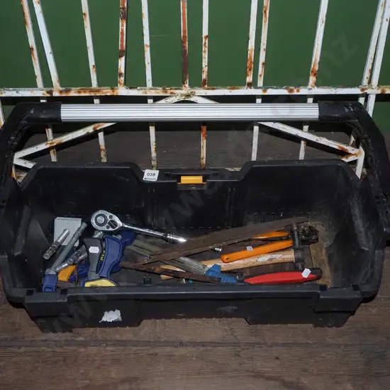 plastic tool tray and contents; hammers, pliers etc