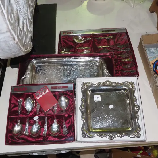 2x plated trays, 2x sets of Rodd plated cutlery