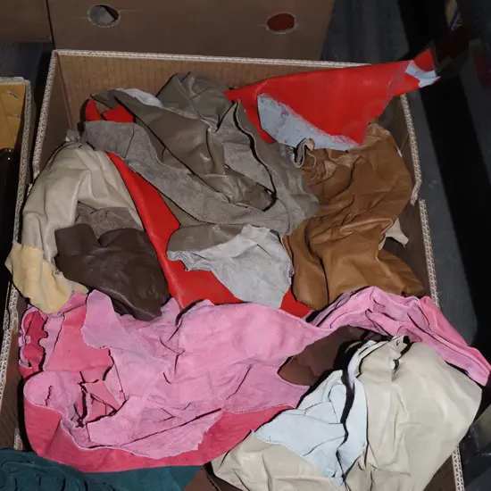box of leather scraps