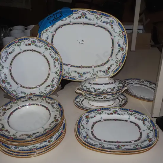 assorted Minton dinner items; ashets, bowls, lidded vege, etc - chips and stains