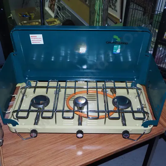 as new Great Outdoor 3 burner camping stove