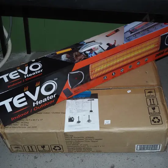 as new Tevo indoor/outdoor heater with boxed stand