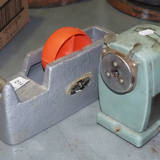 sellotape dispenser, pencil sharpener