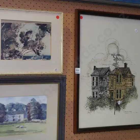 2x prints - trees, Cumberland St Dunedin - 1 frame needs attention - red dots