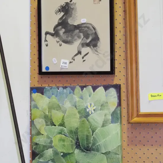 acrylic on canvas -  flower, Chinese ink - horse - blue dots