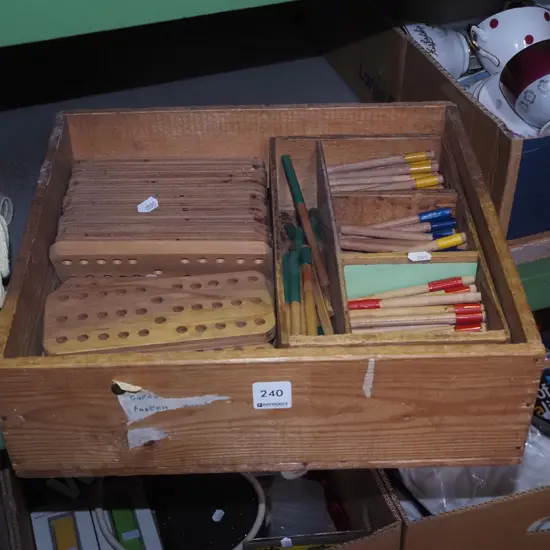vintage wooden tray and dowel teaching aids