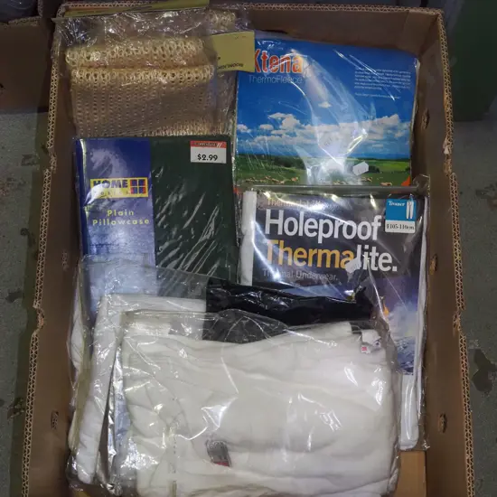 box; as new thermals, pillow cases etc