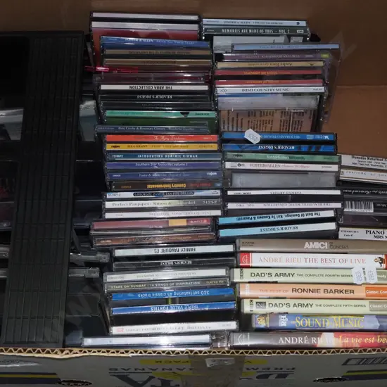 box; tape cassettes, DVDs, CDs