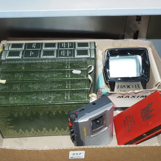 box; slide viewer, money box, Sony dictaphone etc