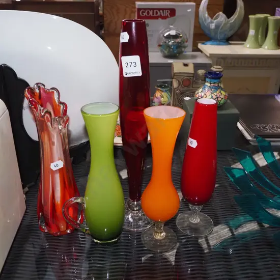 assorted coloured glass vases Tallest H-300