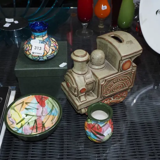 studio pottery vase and dish, vase, ceramic grey money box