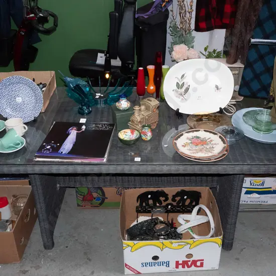 woven plastic glass top outdoor table H-700 W-1620 D-860