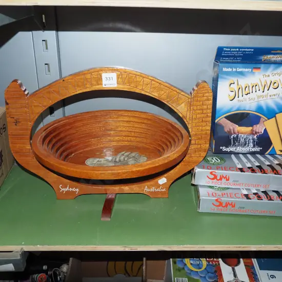 wooden Sydney souvenir ware bowl on stand
