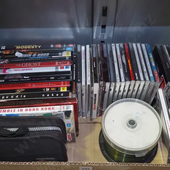 box; DVDs, CDs