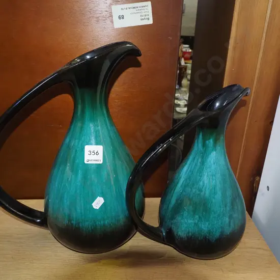 2x Blue Mountain ewer vases H-330