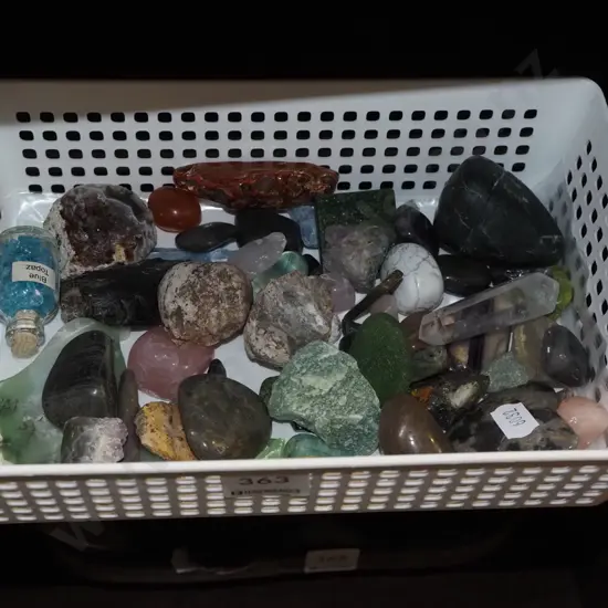 tray of assorted polished stones and gems