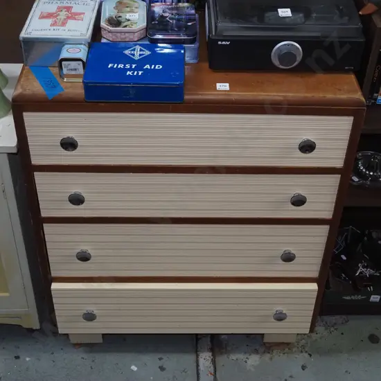 mid-century solid rimu 4 drawer chest - bottom drawer is a little sticky H-840 W-710 D-410