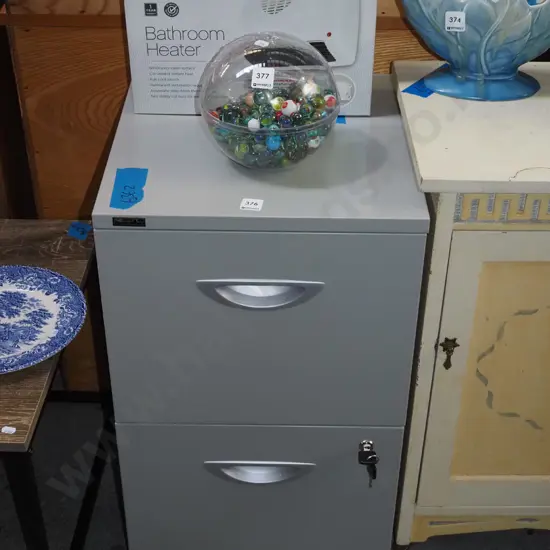 metal 2 drawer filing cabinet - key in office