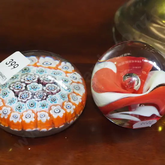 2x art glass paper weights