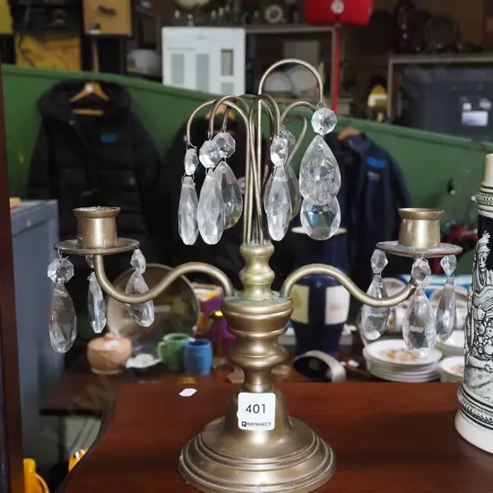 brass candelabra with cut glass lustres