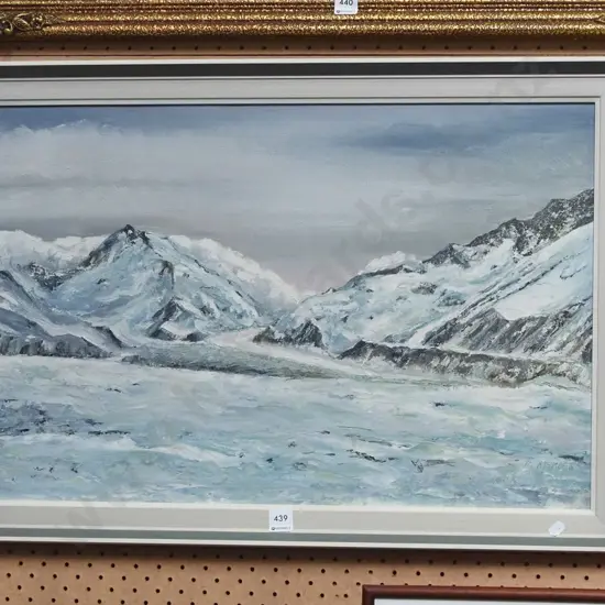 P Ashmore - framed oil - mountain and glacier scene