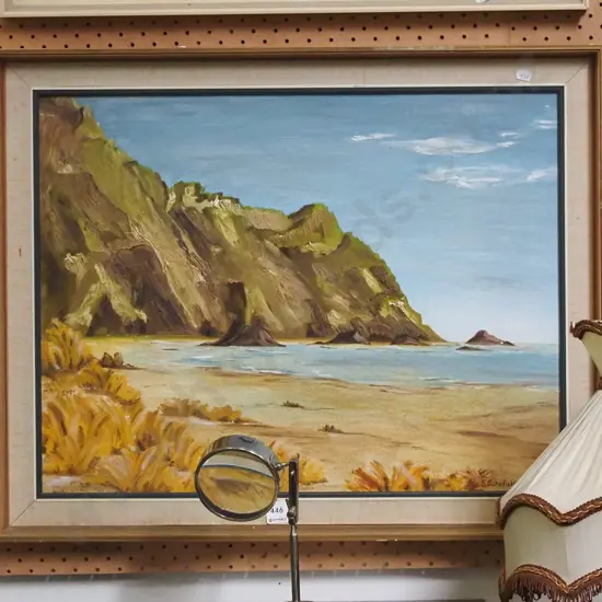 S Schofield '71 - framed oil - coastal scne