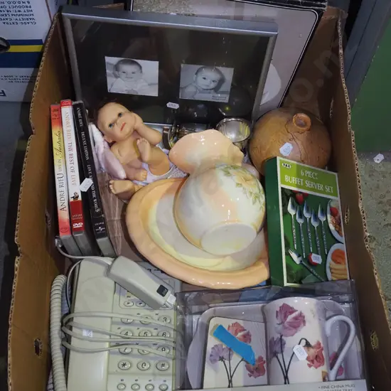 box; plated coasters, photo frame, tea cup set etc