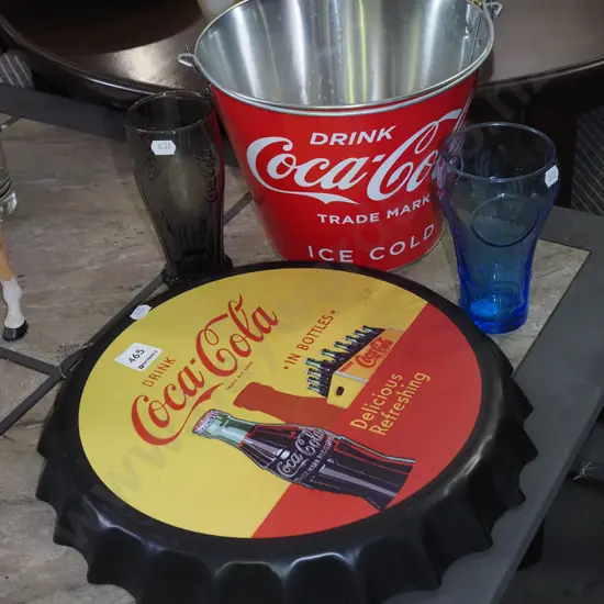 Coca Cola bucket, glasses, bottle cap shaped print