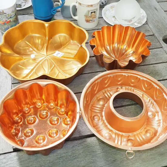 4x copper jelly moulds