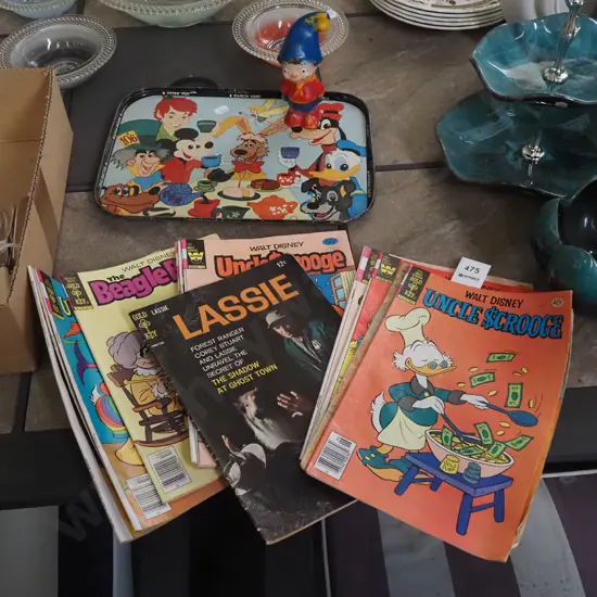 Noddy toy, Disney tray, Disney comics