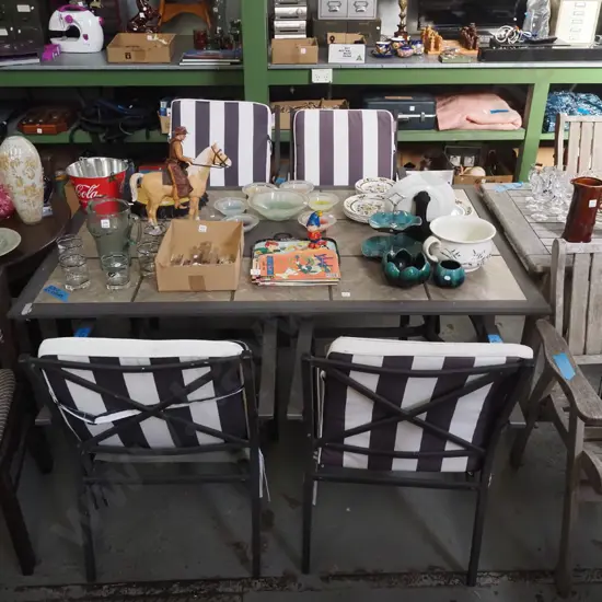 alloy and tile top outdoor table with 4 matching chairs H-700 W-1670 D-1050