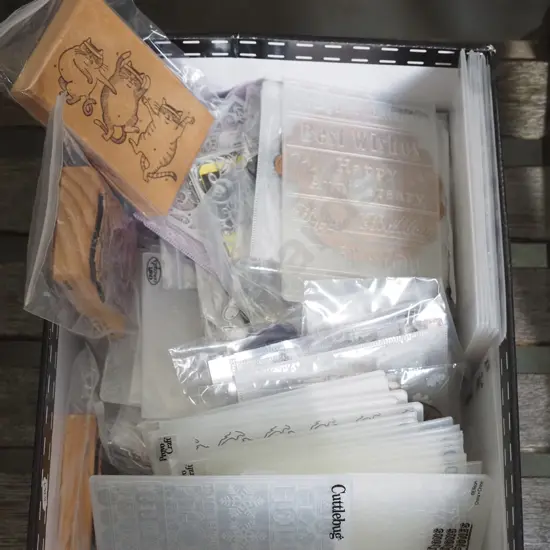 box; Cuttlebug crafter's dies, stamps etc