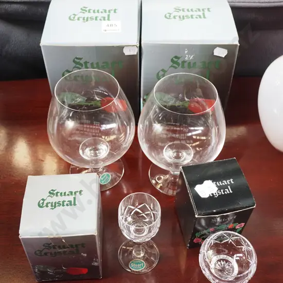 Stuart crystal brandy balloons, dish, sherry glass