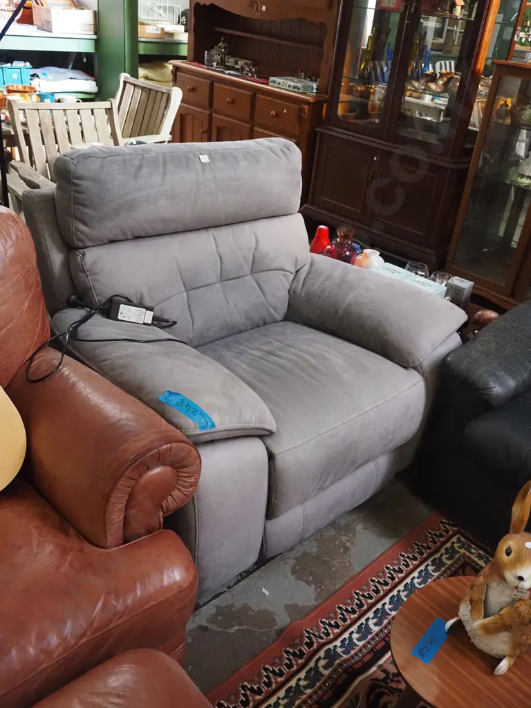 grey suedette electric reclining armchair Image 1++