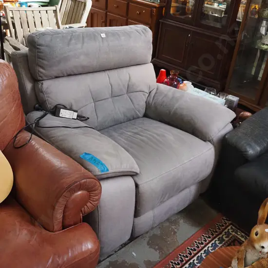 grey suedette electric reclining armchair
